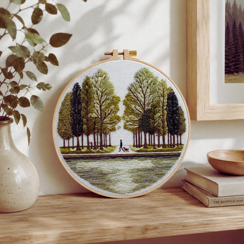 Forest tree landscape embroidery kit finished piece