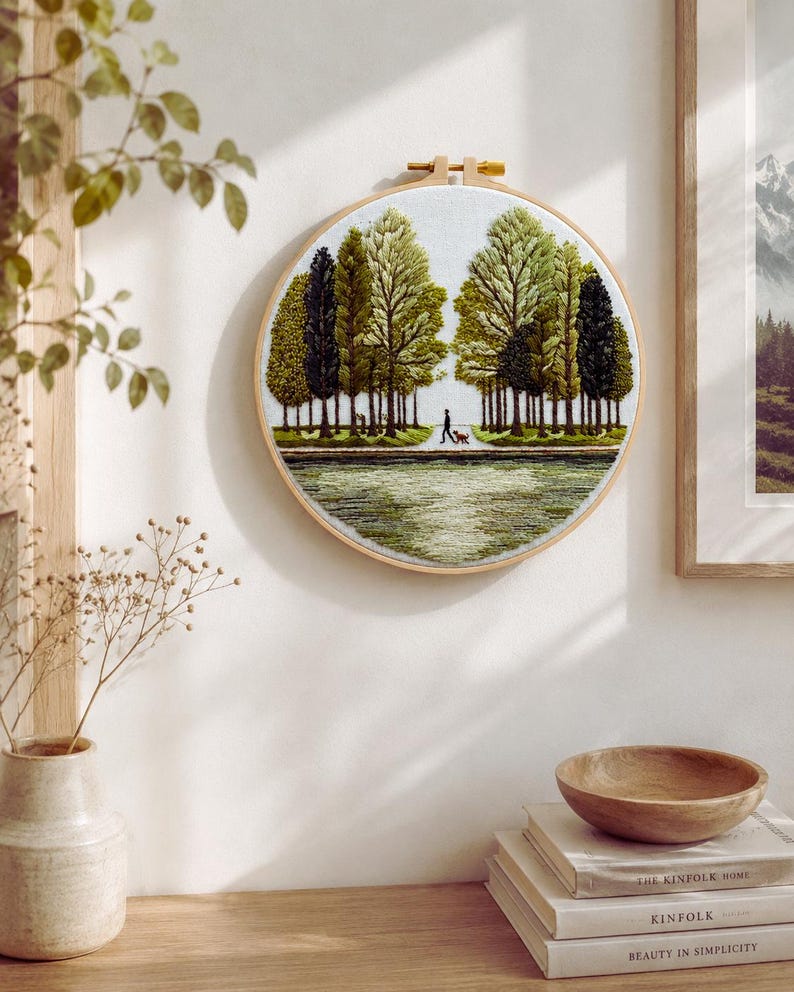 Tree landscape embroidery kit threads and hoop