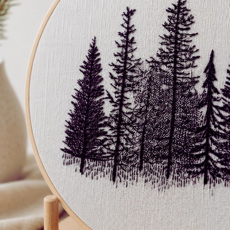 Pine tree embroidery pattern detail