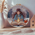 Winter girl embroidery kit cozy reading scene