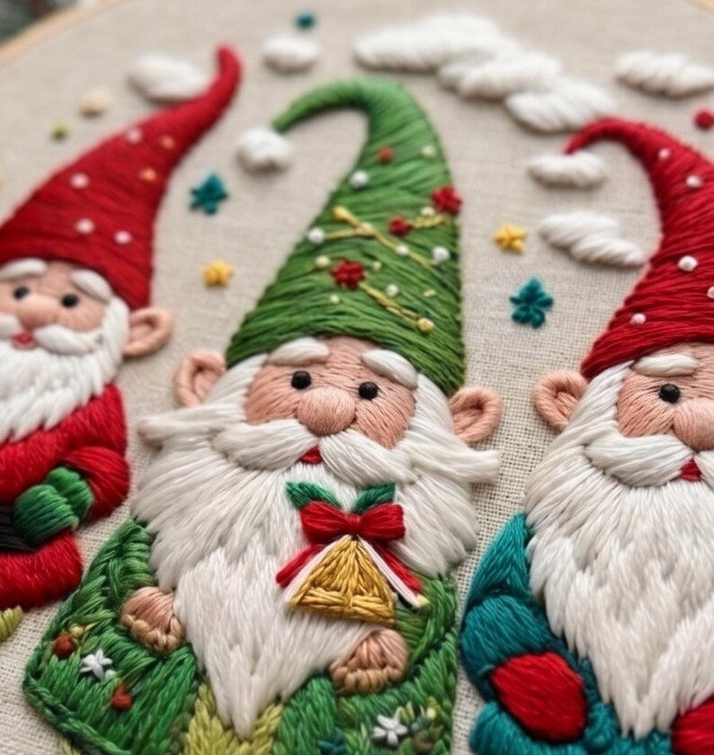 Christmas Gnome Embroidery Kit for Beginners, Scandinavian Holiday Needlework Set, Festive DIY Embro