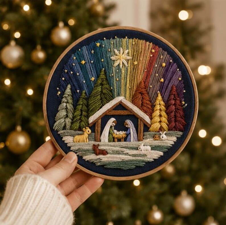 Nativity Embroidery Kit – DIY Christmas Nativity Scene, Christian Needlework Kit, Beginner Embroider
