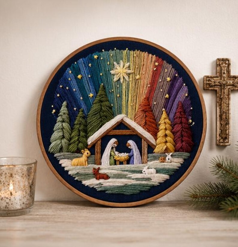 Nativity Embroidery Kit – DIY Christmas Nativity Scene, Christian Needlework Kit, Beginner Embroider