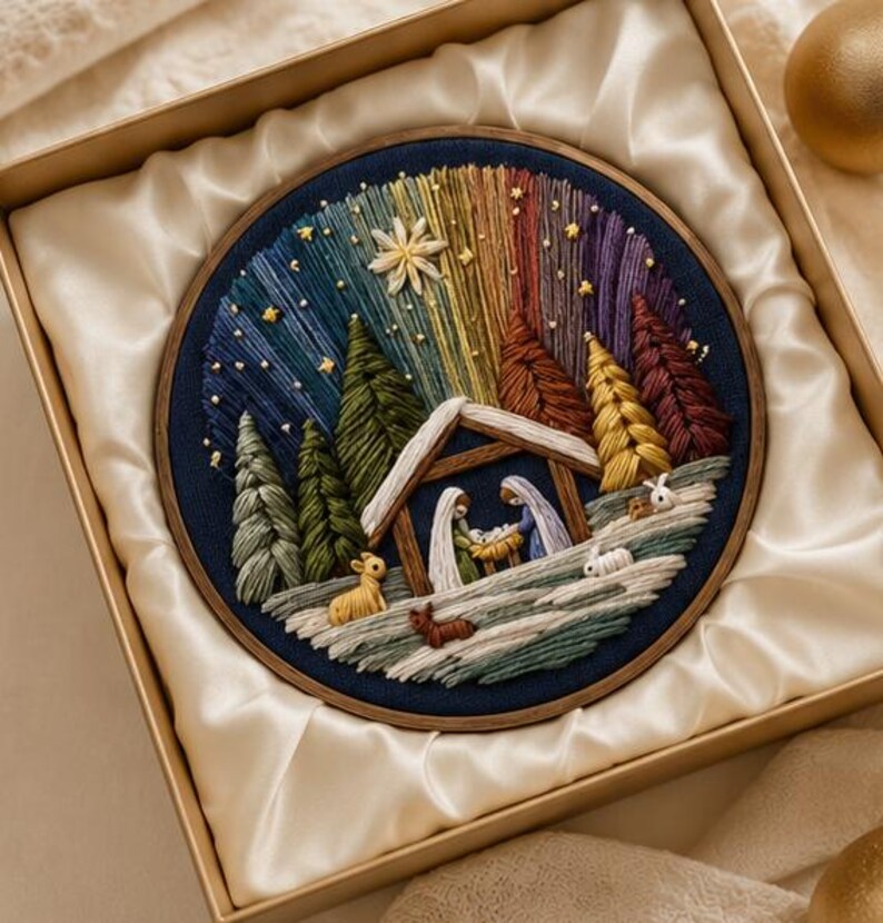 Nativity Embroidery Kit – DIY Christmas Nativity Scene, Christian Needlework Kit, Beginner Embroider