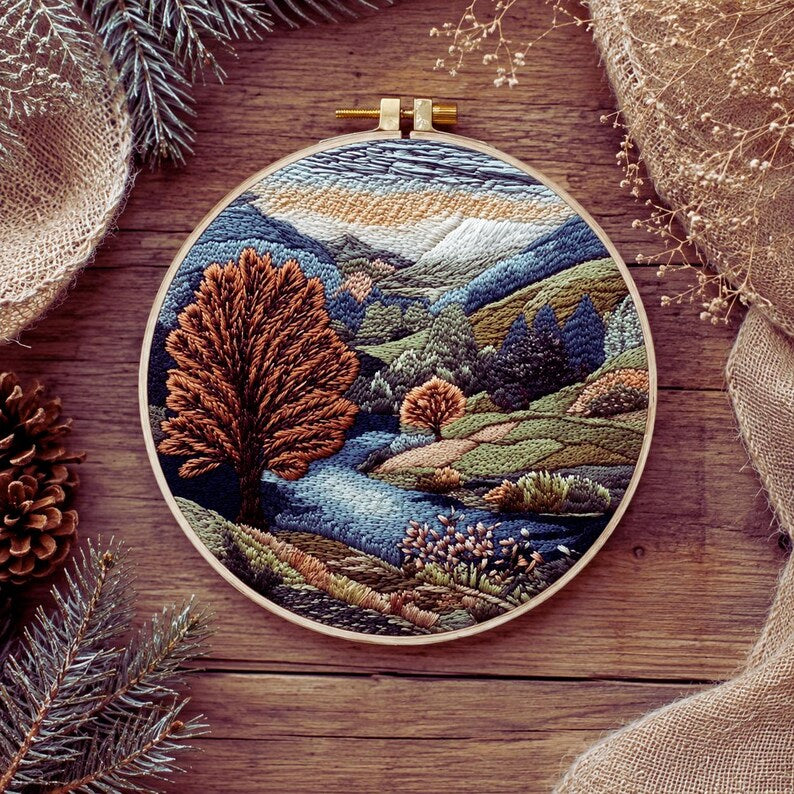Mountain river embroidery kit hoop art