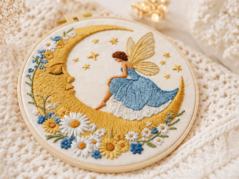 Moon Fairy embroidery kit styled display