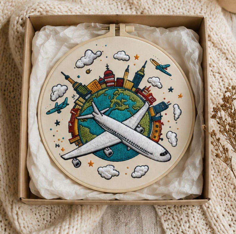 Airplane Travel Embroidery Kit