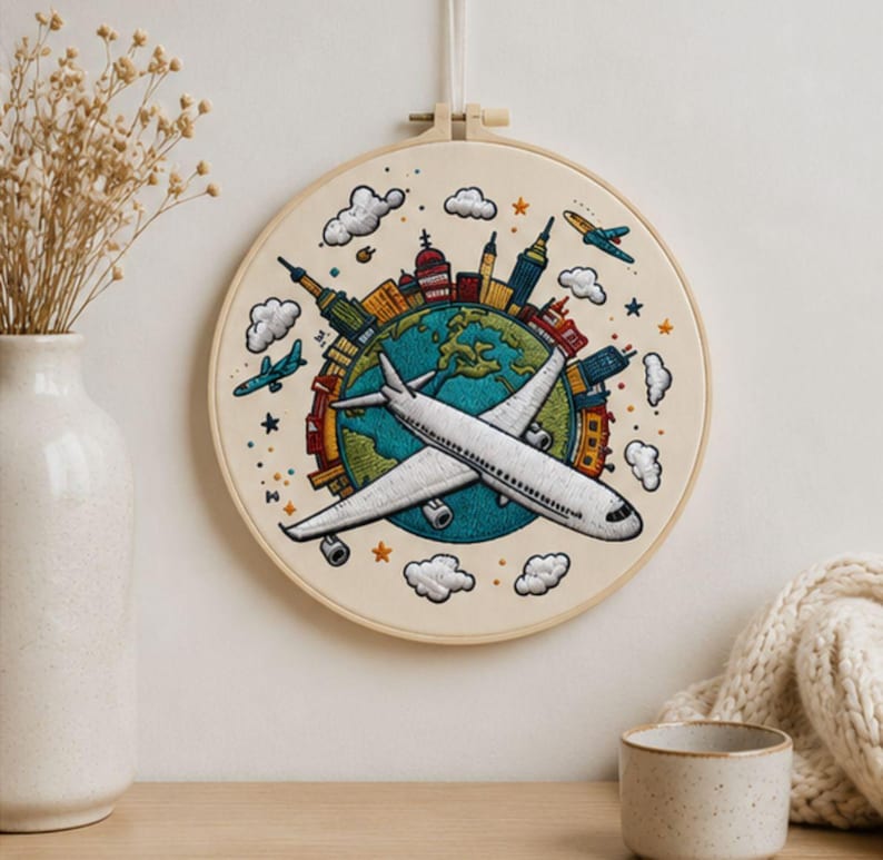 Airplane Travel Embroidery Kit