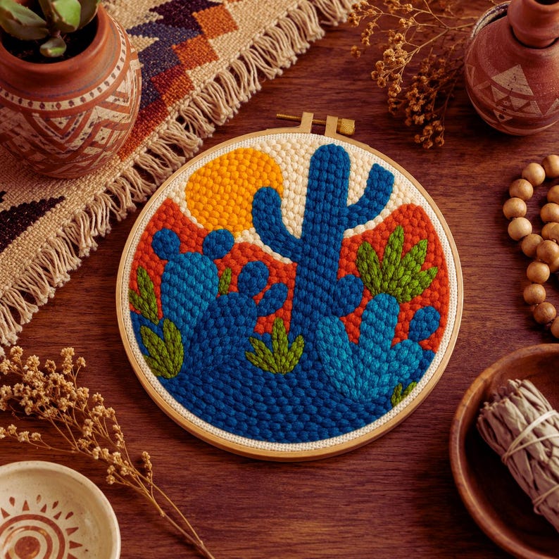 Desert Cactus Punch Needle Kit for Beginners, Modern Southwest Wall Art, DIY Fiber Art Craft Kit, Bo