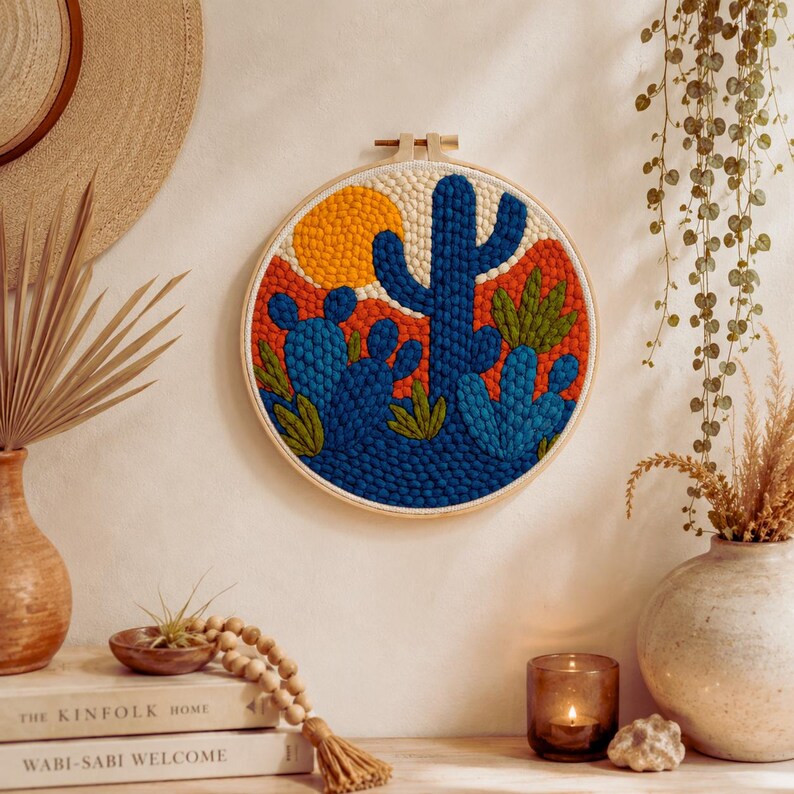 Desert Cactus Punch Needle Kit for Beginners, Modern Southwest Wall Art, DIY Fiber Art Craft Kit, Bo