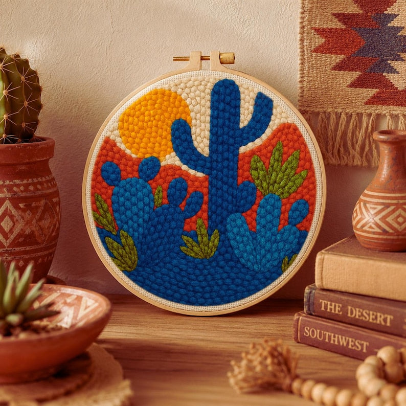 Desert Cactus Punch Needle Kit for Beginners, Modern Southwest Wall Art, DIY Fiber Art Craft Kit, Bo