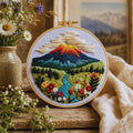 Volcano landscape embroidery kit finished piece
