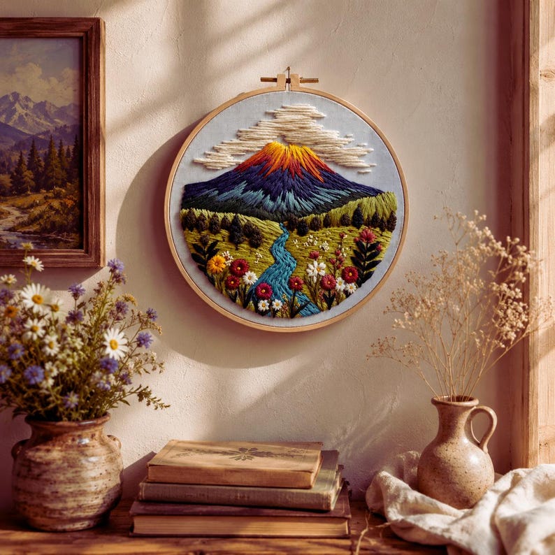 Volcano embroidery kit contents