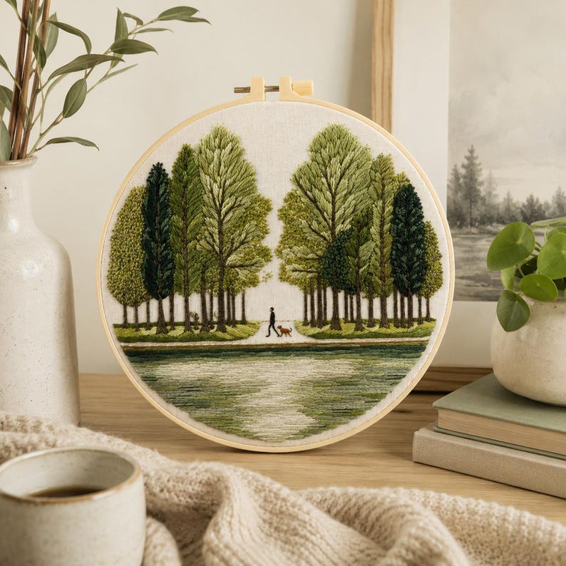 Tree landscape embroidery kit contents
