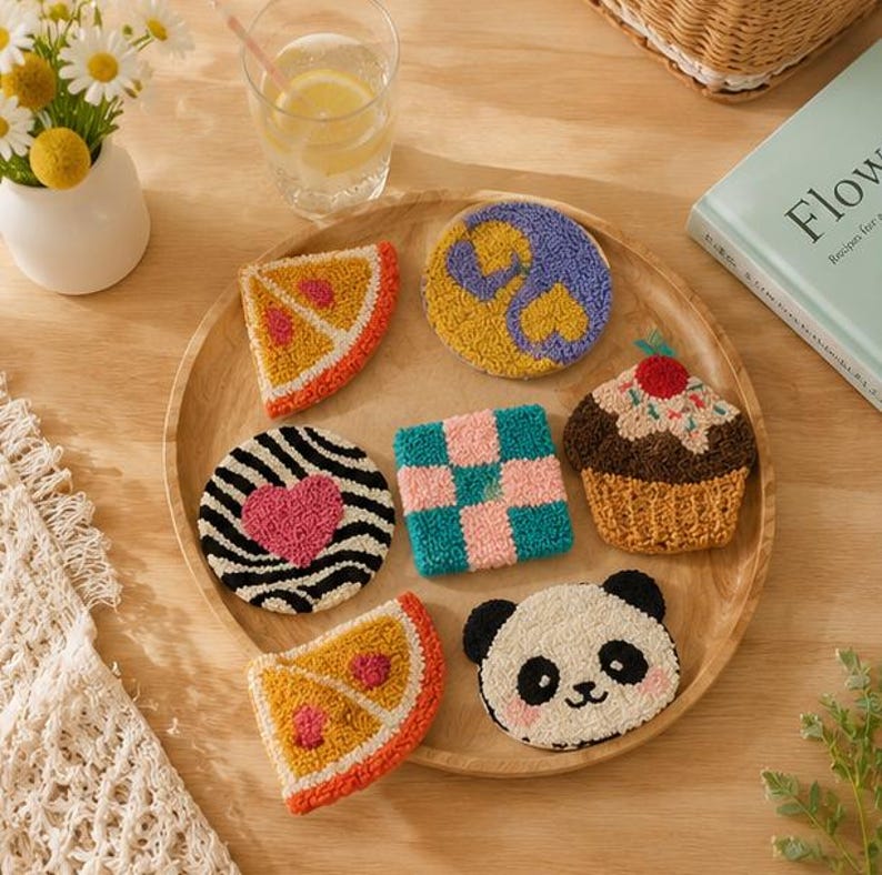 Punch Needle Coaster Kit for Beginners, DIY Punch Needle Kit, Cute Coaster Craft Set, Tufting Starte