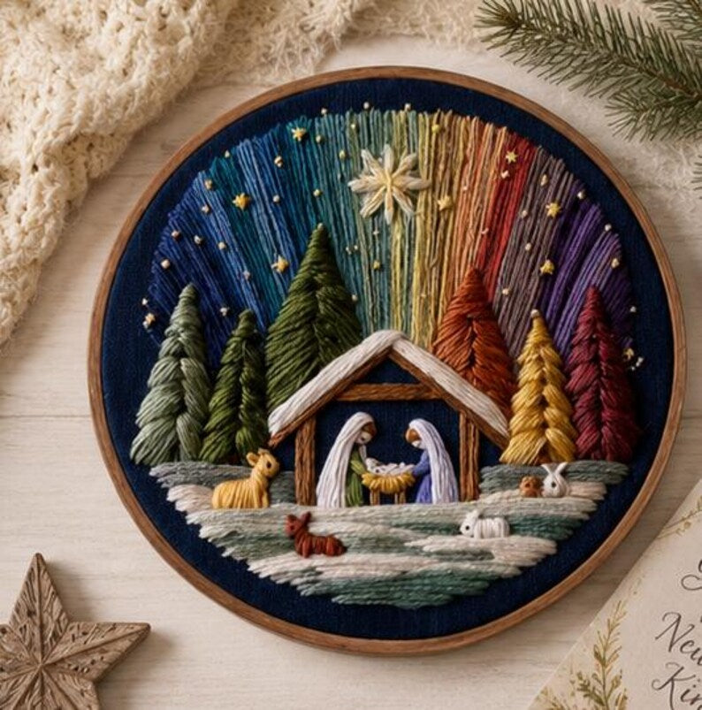 Nativity Embroidery Kit – DIY Christmas Nativity Scene, Christian Needlework Kit, Beginner Embroider