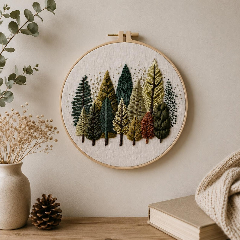 Woodland embroidery kit fabric and threads