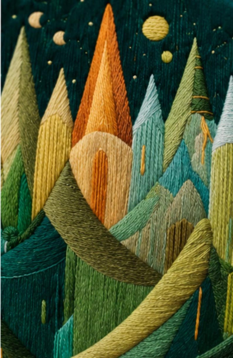 Nordic forest embroidery kit in progress