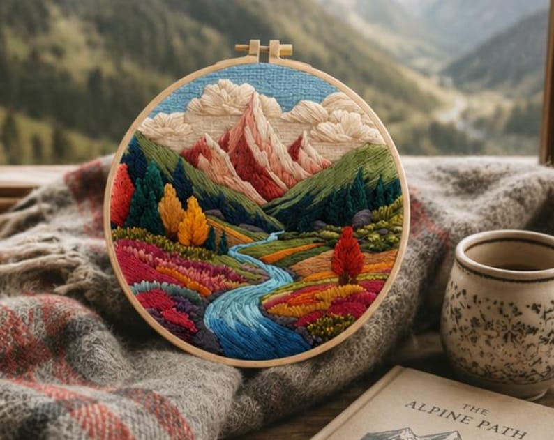 Forest landscape embroidery kit fabric and supplies