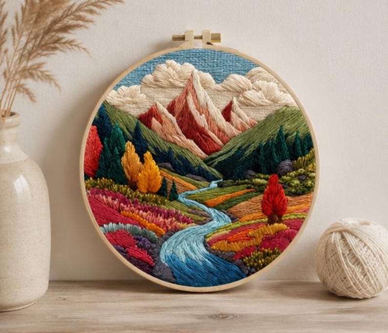 Forest landscape embroidery kit hoop art display