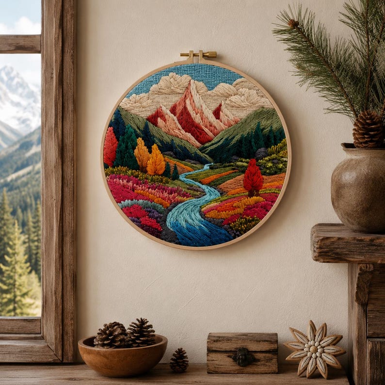 Forest landscape embroidery kit size options
