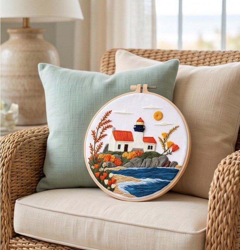 Lighthouse embroidery kit contents