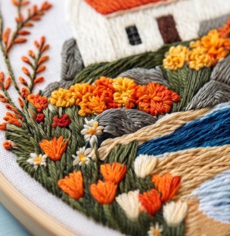 Lighthouse embroidery kit styled scene