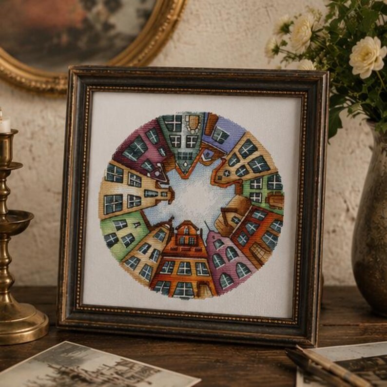 City Architecture Cross Stitch Kit, European Street Counted Cross Stitch Kit, Urban Landscape DIY Ne