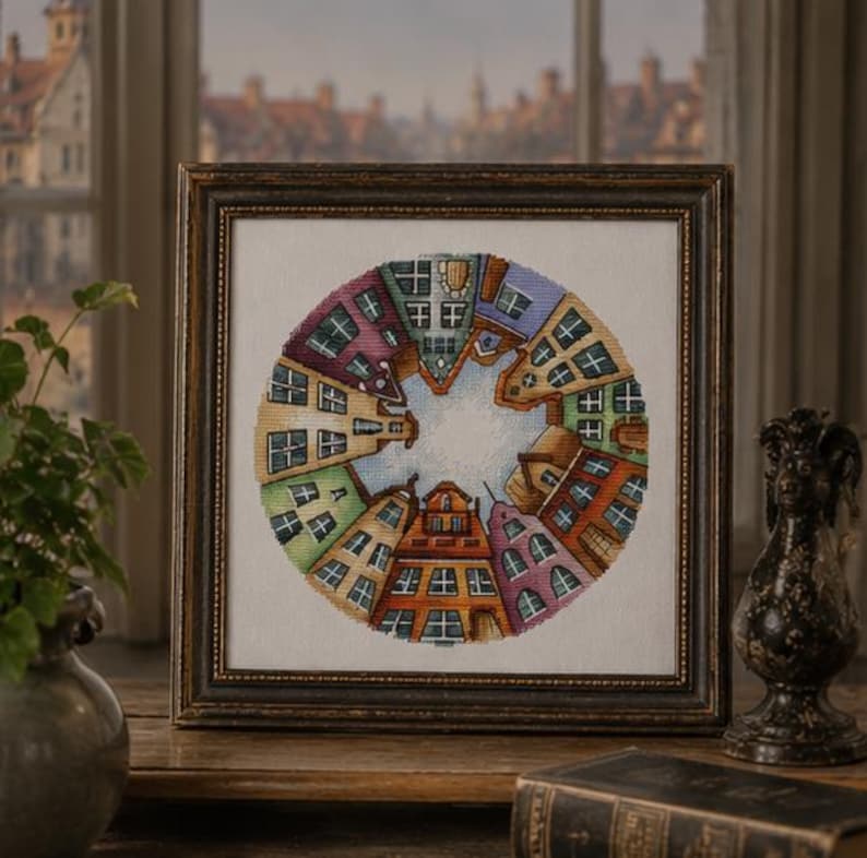City Architecture Cross Stitch Kit, European Street Counted Cross Stitch Kit, Urban Landscape DIY Ne