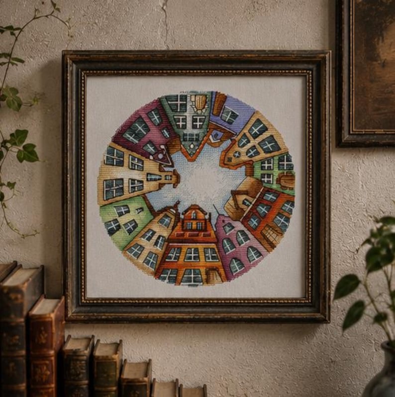 City Architecture Cross Stitch Kit, European Street Counted Cross Stitch Kit, Urban Landscape DIY Ne