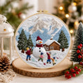 Winter snowman embroidery kit finished cabin scene cross stitch