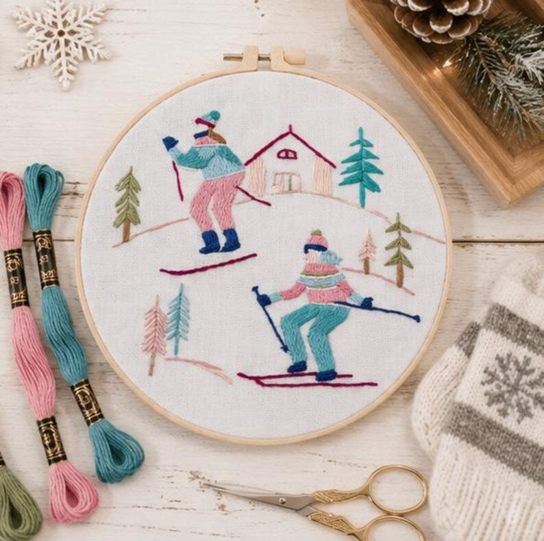 Ski embroidery hoop close-up