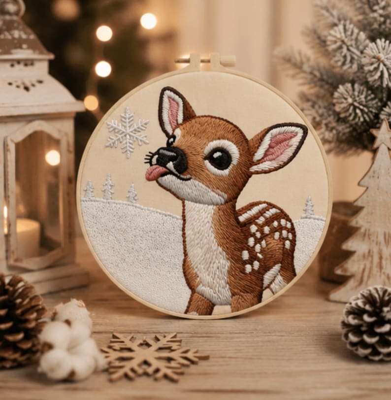 Baby deer embroidery kit contents