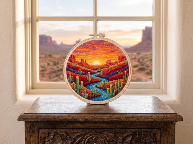 Desert Punch Needle Kit for Beginners, Sunset Landscape DIY Punch Needle Kit, Cactus Needle Punch Cr