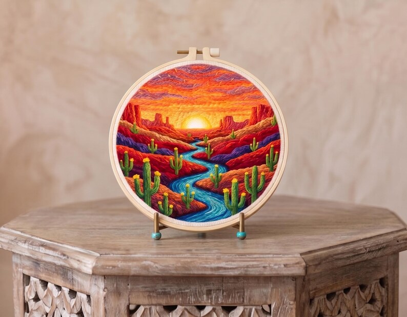 Desert Punch Needle Kit for Beginners, Sunset Landscape DIY Punch Needle Kit, Cactus Needle Punch Cr