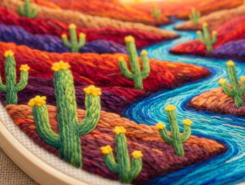 Desert Punch Needle Kit for Beginners, Sunset Landscape DIY Punch Needle Kit, Cactus Needle Punch Cr