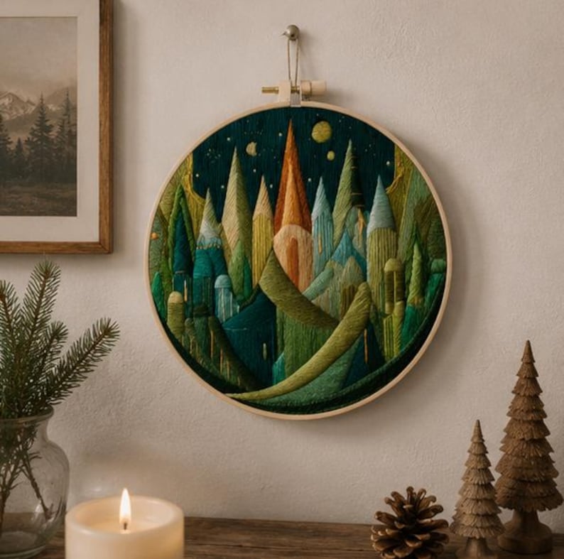 Nordic forest embroidery kit fabric and supplies