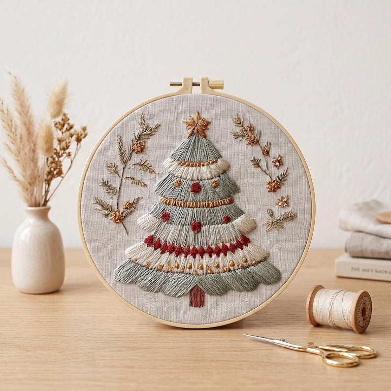Modern Christmas tree embroidery kit finished piece