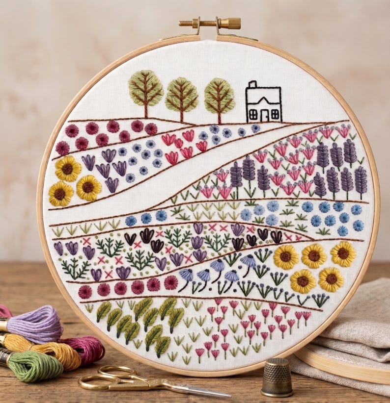 Wildflower meadow embroidery kit materials
