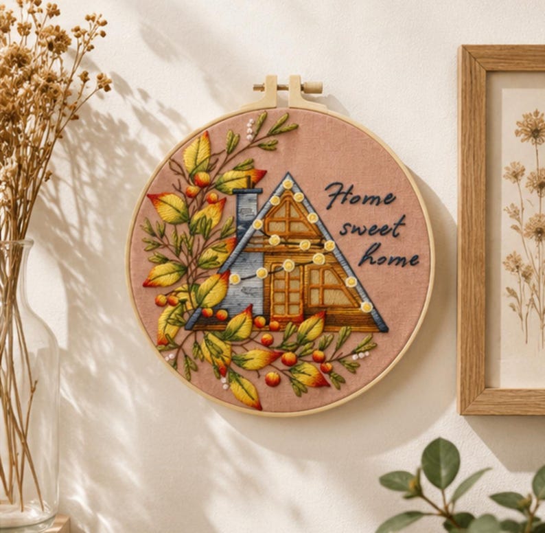 Home sweet home embroidery pattern detail