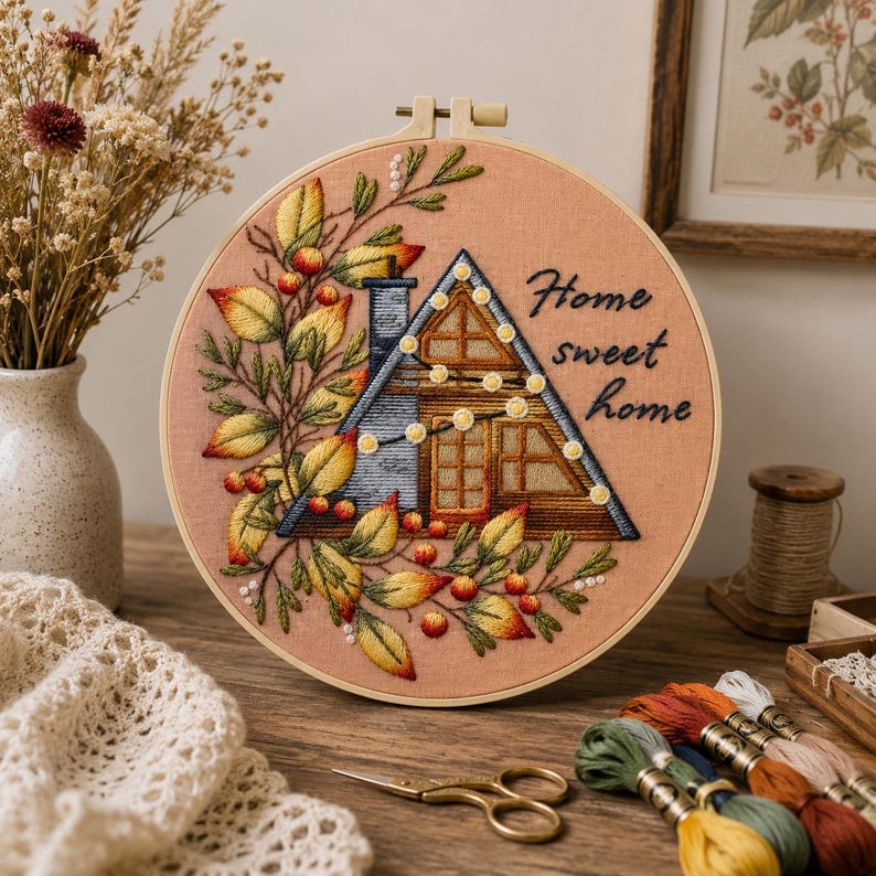 Home sweet home embroidery finished piece