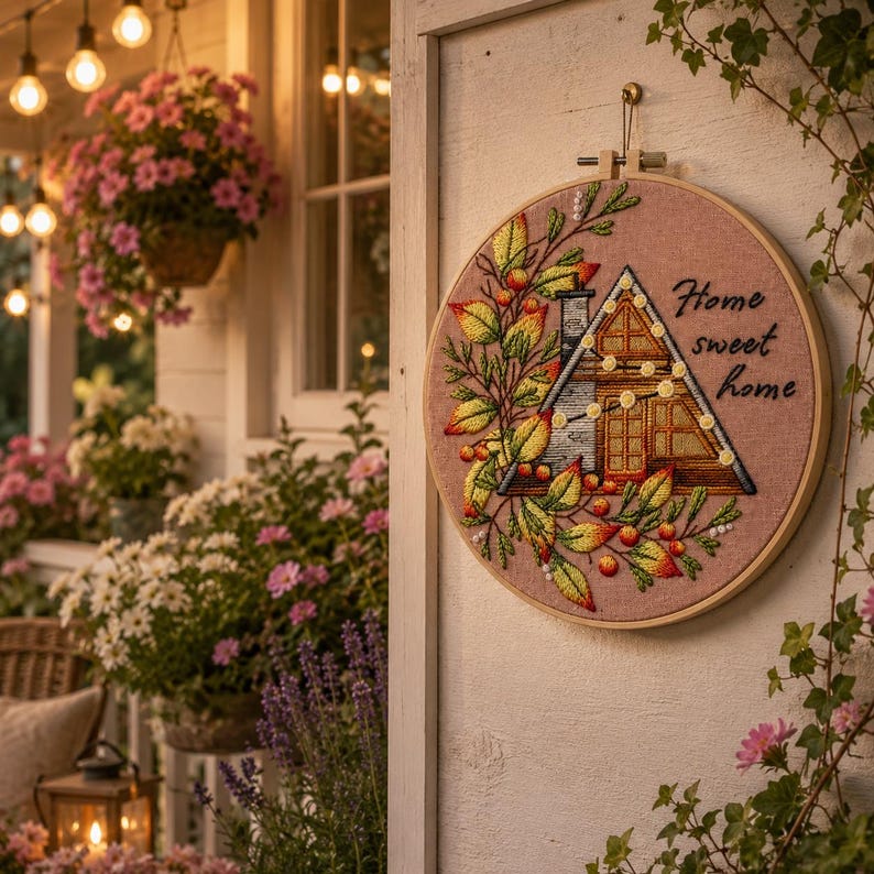 Home sweet home embroidery kit display