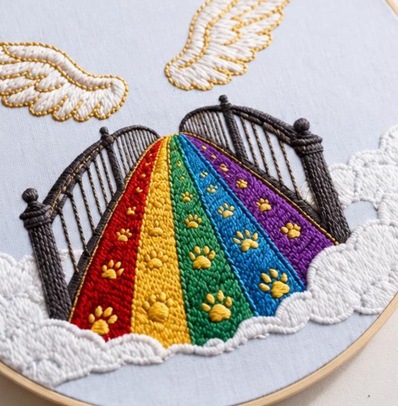 Rainbow bridge embroidery finished hoop art