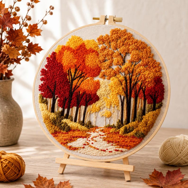 Autumn forest embroidery kit thread and supplies