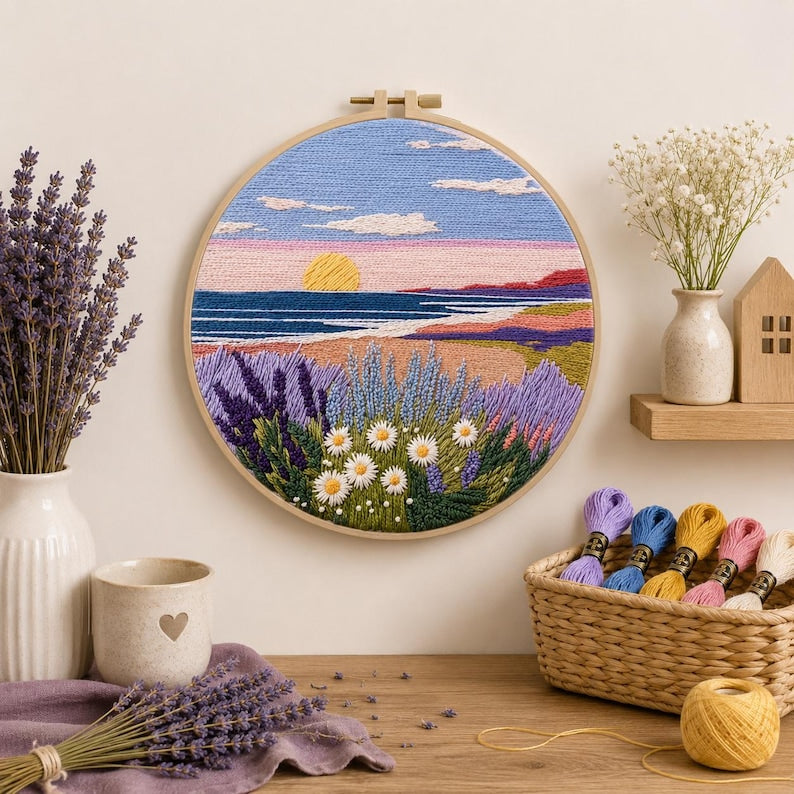 Lavender coast embroidery kit size options