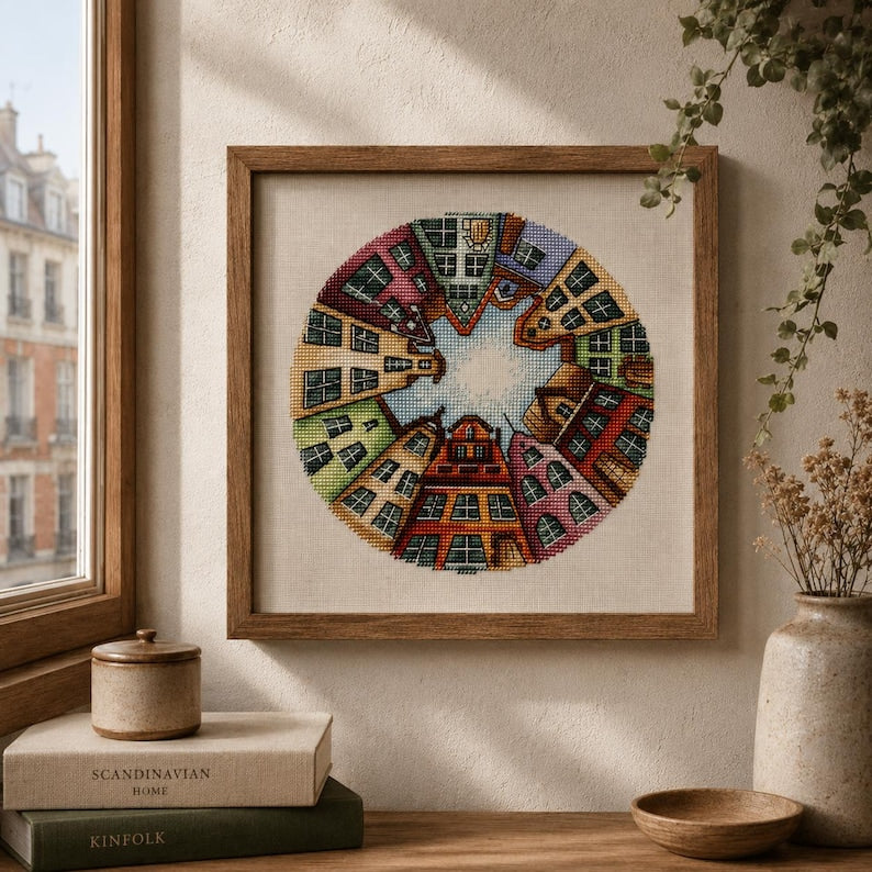 City Architecture Cross Stitch Kit, European Street Counted Cross Stitch Kit, Urban Landscape DIY Ne