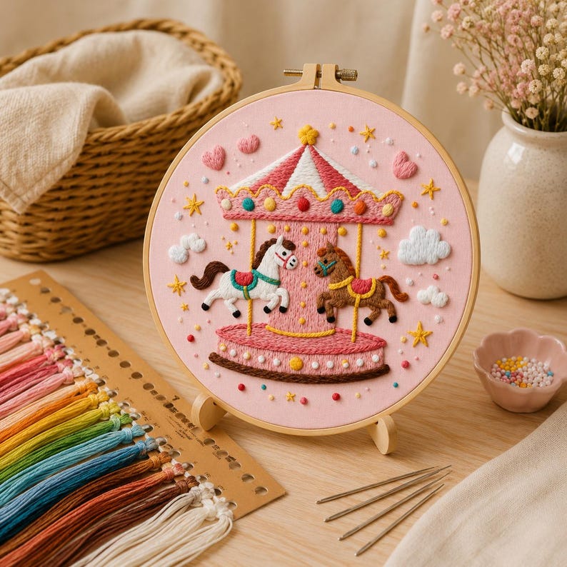 Carousel embroidery kit styled home decor