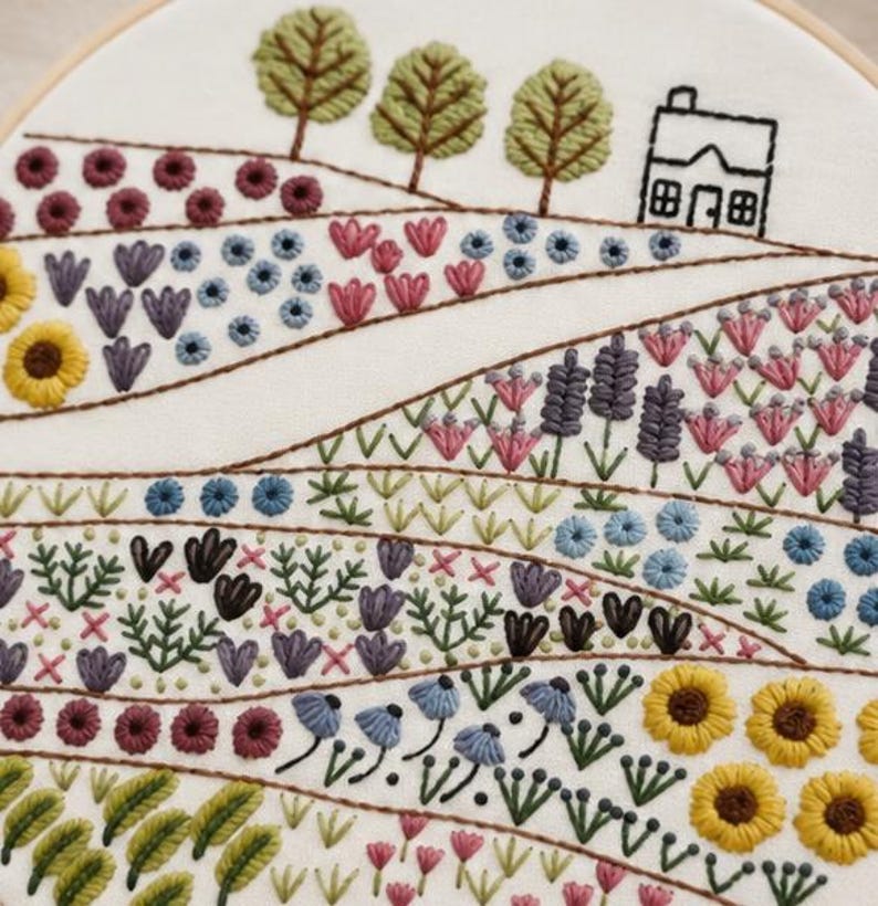 Wildflower meadow embroidery finished piece