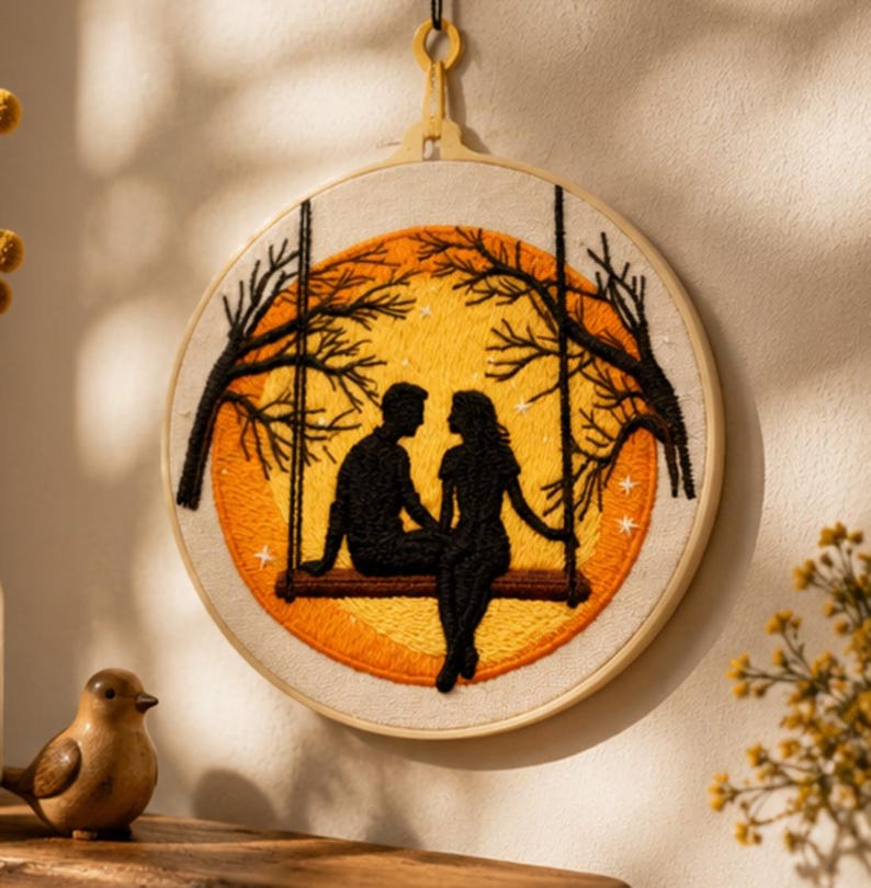 Couple moon embroidery kit materials