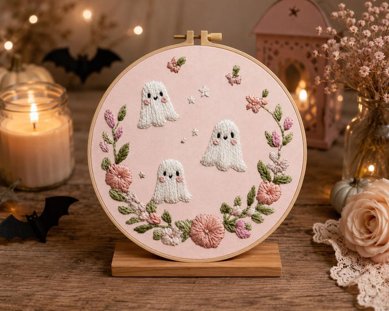 Floral ghost embroidery kit size comparison